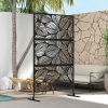 Outsunny Decorative Garden Privacy Screen with Stand, 6.5FT Freestanding Metal Outdoor Divider, Decorative Privacy Panel with Expansion Screws for Garden Pool Hot Tub, Leaf Style, Black