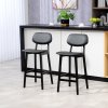 HOMCOM Bar Stools Set of 2, Breakfast Bar Chairs, PU Leather Upholstered Kitchen Stools with Backs, Footrests and Solid Wood Legs, Black