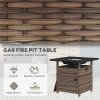 Outsunny Outdoor Rattan Gas Fire Pit Table, 50,000 BTU Square Garden Table with Fire Pit, Rain Cover, Wind Guard, Pulse-Ignition and Volcanic Rock, 72.5 x 72.5 x 67.5 cm, Mixed Brown