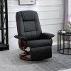 HOMCOM 360° Swivel Recliner Chair with Footstool, Manual Recliner Armchair with Wooden Base, Linen-Like Upholstered Reclining Chair for Living Room, Bedroom, Office, Black