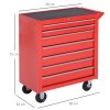 DURHAND 7-Drawer Rolling Tool Chest on Wheels, Lockable Tool Cabinet with Side Handle, Metal Tool Box Trolley for Garage, Workshop, Red