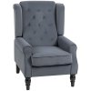 HOMCOM Retro Accent Chair, Velvet Wingback Armchair with Wood Frame Button Tufted Design for Living Room Bedroom, Grey
