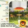 Outsunny Kids Bistro Set Children Table and Chair Set Garden Furniture Lion Themed 4 Pieces w/ Adjustable Parasol, Foldable Chairs for 2-5 Years - Yellow
