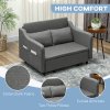 HOMCOM Pull Out Double Sofa Bed, Fabric 2 Seater Sofa Couch with Pillows and Side Pockets, Convertible Sleeper for Living Room, Grey