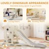 AIYAPLAY 3-in-1 Kids Slide, Foldable Dinosaur Shape Toddler Slide with Climber, Basketball Hoop and Ball, Indoor Playground Equipment for Ages 2-5, Cream White