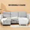 HOMCOM Sofa Bed with Storage, Convertible L Shaped Corner Sofa, 3 Seater Pull Out Sofa Bed with Reversible Chaise, Side Pockets for Living Room, Bedroom, Small Spaces, Light Grey