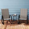 Outsunny Garden Rocking Chairs Set of 2, Ergonomic Outdoor Rocking Chairs with Armrests, High Backrest, Steel Frame Relaxing Rocker Armchair Seats for Patio, Balcony, Porch, Light Brown