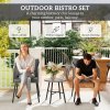 Outsunny 3 Piece Rattan Bistro Set, Patio Wicker Conversation Furniture Set with 2 Chairs, Tempered Glass Table, Cushions, Adjustable Foot Pads, for Garden, Balcony, Grey