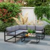 Outsunny 3 Piece L Shaped Garden Furniture Set with Cushions, Garden Corner Sofa Set with 3-Seater Sofa, Loveseat and Tempered Glass Top Table for Outdoor, Grey