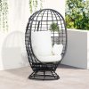 Outsunny 360?? Swivel Egg Chair, Garden Rattan Swivel Chair with Thickened Cushion and Pillow, 150 KG Capacity for Indoor Outdoor, Balcony, Patio, Black