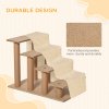 PawHut Dog Steps for Sofa, 4 Steps Dog Stairs, Pet Stairs, with Washable Plush Cover, for Small Breeds, Cats - Beige