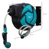DURHAND 10m Garden Hose Reel Wall Mounted Auto Rewind with 7 Patterns Spray Nozzle, Includes Wall Fixings