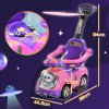 AIYAPLAY 3 in 1 Ride on Push Car, Cartoon Robot Theme Foot to Floor Slider, Baby Push Along Car with Parent Handle, Light Music Horn, Underneath Storage, for Boys Girls 12-36 Months - Pink