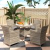 Outsunny 4 Seater Garden Dining Set with Cushions, Double Layer Table with Wood-like Slat Top, PE Rattan Garden Furniture Set, Outdoor Dining Table and Chairs for Patio, Balcony, Grey