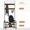 HOMCOM Coat Rack Stand Industrial hallway Shoe Rack Removable Hooks Metal Wood Hangers Storage Cabinet Rustic Brown 72LX34WX185H(cm)