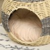 PawHut Wicker Cat House, Rattan Raised Cat Bed, Cosy Kitten Cave with Soft Washable Cushion, 40 x 30cm
