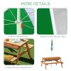 Outsunny Kids Picnic Table, Wooden Sand and Water Table with Benches, Adjustable Parasol, Storage Bins, Outdoor Garden Furniture for Kids 3-6 Years, Brown