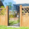 Outsunny Galvanised Steel Garden Gate, Outdoor Fence Gate Security Barrier with Lock, Keys and Handle, Outdoor Entrance Way Door with Classic Finials, 105 x 204 cm, Black