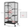 PawHut Ferret Cage Small Animal Cage 6 Levels with Bowl, Water Bottle, Wheels, Rolling Pet Cage for Bunnies Chinchillas, Squirrels, 131cm - Black