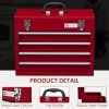 DURHAND 4 Drawer Tool Chest, Lockable Metal Tool Box with Ball Bearing Runners, Portable Toolbox, 510mm x 220mm x 395mm, Red