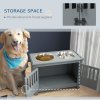 PawHut Raised Dog Bowls for Large Dogs, Pet Feeding Station, Doors with Latch, Storage Cabinet, Two Stainless Steel Bowls - Grey