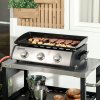 Outsunny Gas Plancha Grill with 3 Stainless Steel Burner, 7.5kW, Portable Tabletop Gas BBQ with Non-Stick Griddle and Lid for Camping Picnic Garden Party Festival