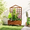 Outsunny Wooden Planters with Trellis for Vine Climbing, Raised Beds for Garden Patio, Outdoor Planter Box for Vegetables, Flowers, Herbs, Distressed Brown