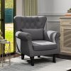 HOMCOM Wingback Armchair, Linen Fabric Accent Chair, Upholstered Fireside Chair with Pillow, Button Tufted Back for Living Room, Bedroom, Home Office, Dark Grey