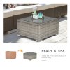 Outsunny Rattan Garden Coffee Table, 65 cm Square Garden Rattan Table with Tempered Glass Top, All-Weather Wicker Bistro Outdoor Furniture for Patio, Balcony, Porc, Grey