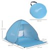 Outsunny Pop up Beach Tent, UV 30+ Portable Sun Shelter with Carry Bag, 2x1.5m for 2-3 Person, Blue