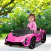 AIYAPLAY 12V Lamborghini Autentica Licensed Kids Electric Car with Butterfly Doors, Ride on Car with Remote Control, 4 Suspension Wheels, Soft Start, LED Lights, Music, Horn, Pink