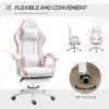 Vinsetto Computer Gaming Chair, PU Leather Office Desk Chair with Footrest, Swivel Wheels, 135?? Reclining Back, Lumbar Support, Headrest for Home, White and Pink