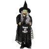 HOMCOM 94cm Animated Witch Halloween Decorations Outdoor Indoor, Scary Halloween Animatronics Decor with Sound Touch Activated, Candy Bag Prop with Light Up Eyes for House Garden Party