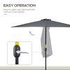 Outsunny 3(m) Half Parasol, Semi Round Umbrella with Metal Frame, Crank Handle for Balcony, Garden, Grey