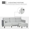 HOMCOM Corner Sofa Bed Reversible 3-Seater Sectional Sofa Set Velvet-Touch Sleeper Futon with Footstool, Light Grey