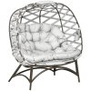 Outsunny Egg Chair Outdoor, 2 Seater Folding Weave Garden Furniture Chair with Cushion, Cup Pockets for Patio Balcony - Light Grey