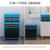 HOMCOM Tool Chest, Metal Tool Cabinet on Wheels with 6 Drawers, Pegboard, Top Chest and Roller Cabinet Combo, 61.6 x 33 x 108cm, Blue