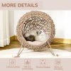 PawHut Wicker Cat House, Rattan Elevated Cat Bed with Three Tripod Legs, Ball-Shaped Cat Basket with Cushion - Natural Wood Finish