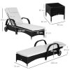 Outsunny 3 Pieces PE Rattan Patio Lounge Chair Set, Outdoor Recliner Lounge Chairs with Wheels, for Outside with Cushions, Headrest, Coffee Table for Garden, Poolside, Black