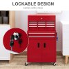 HOMCOM Tool Chest, Metal Tool Cabinet on Wheels with 6 Drawers, Pegboard, Top Chest and Roller Cabinet Combo, 61.6 x 33 x 108cm, Red