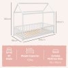 HOMCOM House-Shaped Kids Bed Frame, Solid Pine Wood Single Bed Frame with Safety Fence for Kids Boys and Girls, White