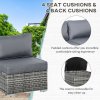 Outsunny 6 Pieces Rattan Garden Furniture Set, 4 Seater Wicker Garden Corner Sofa Set with 2 Storage Tables and Loveseats, Outdoor Conversation Furniture with Cushions for Conservatory, Patio, Grey