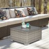 Outsunny Rattan Garden Coffee Table, 65 cm Square Garden Rattan Table with Tempered Glass Top, All-Weather Wicker Bistro Outdoor Furniture for Patio, Balcony, Porc, Grey