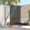 Outsunny Decorative Garden Privacy Screen with Stand, 6.5FT Freestanding Metal Outdoor Divider, Decorative Privacy Panel with Expansion Screws for Garden Pool Hot Tub, Grid Style, Black