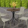 Outsunny 66cm Garden Side Table, Round Bistro Coffee Table, Outdoor Patio Table with Steel Frame and Slat Tabletop for Balcony and Porch, Brown Wood Grain
