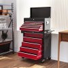 HOMCOM 2 in 1 Rolling Tool Cabinet on Wheels with 14 Drawers, Pegboard and Side Rack, Lockable Top Tool Chest and Roller Cabinet Combo for Workshop and Home, Red