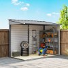 Outsunny 5 x 9ft Galvanised Metal Garden Shed with Foundation Kit, Outdoor Lean-to Shed, Tool Storage House with Lockable Doors, Gloves and 2 Air Vents for Patio, Garden, Grey
