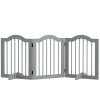 PawHut Freestanding Pet Gate Wooden Dog Gate with Support Feet Foldable Pet Fence Safety Barrier for the House Doorway Stairs Light Grey