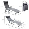 Outsunny Sun Lounger Steel Frame Outdoor Folding Chaise Texteline Lounge Chair Recliner with Headrest & 7 Levels Adjustable Backrest, Grey