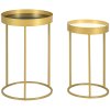 HOMCOM Nest of Tables, Round Coffee Table Set of 2, Nesting Tables with Embedded Tabletop and Metal Frame, Gold Side Table for Living Room, Bedroom